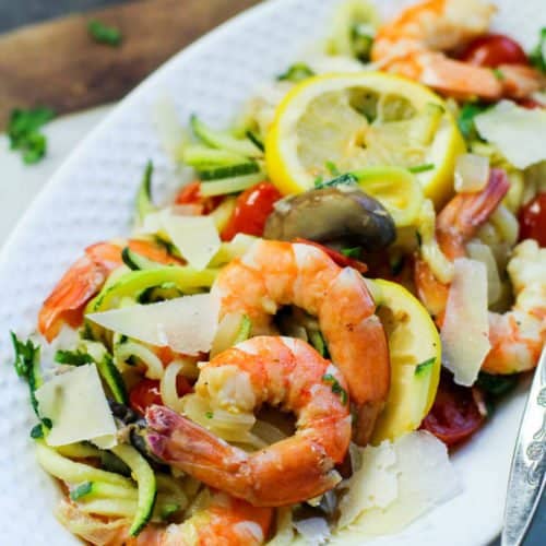 Low Carb Garlic Shrimp with Zoodles is the bomb! Anyone who tries this recipe is going to fall in love with the taste of the garlic shrimp and the zoodles. Shrimp is a yummy low carb option that many people don’t really think about.