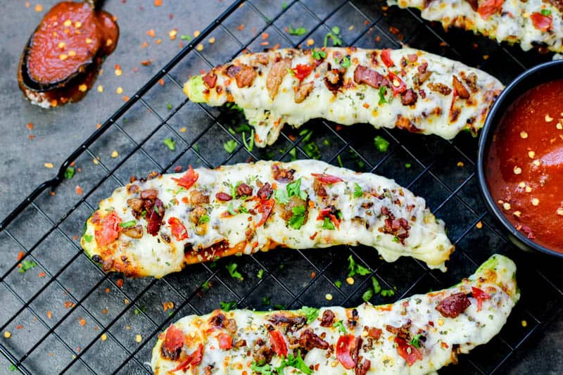 Low Carb Baked Zucchini Pizza Boats