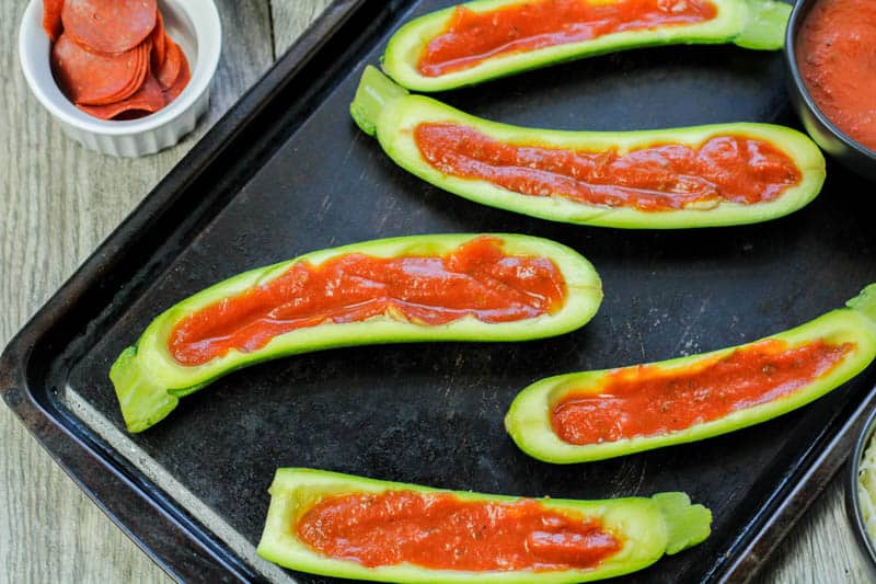 Low Carb Baked Zucchini Pizza Boats