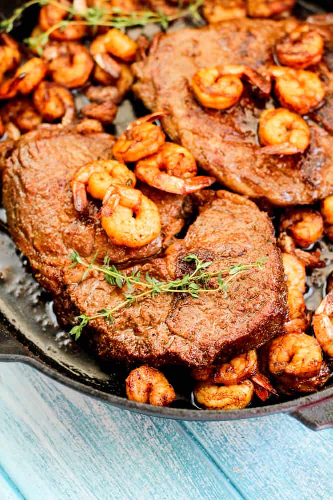 This pan-grilled steak with shrimp and bacon butter recipe is a go-to keto meal idea for my family. Your taste buds will thank you later...I promise!