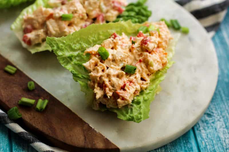 Best Chicken Salad with Shrimp Recipe on Lettuce Boats on a tray