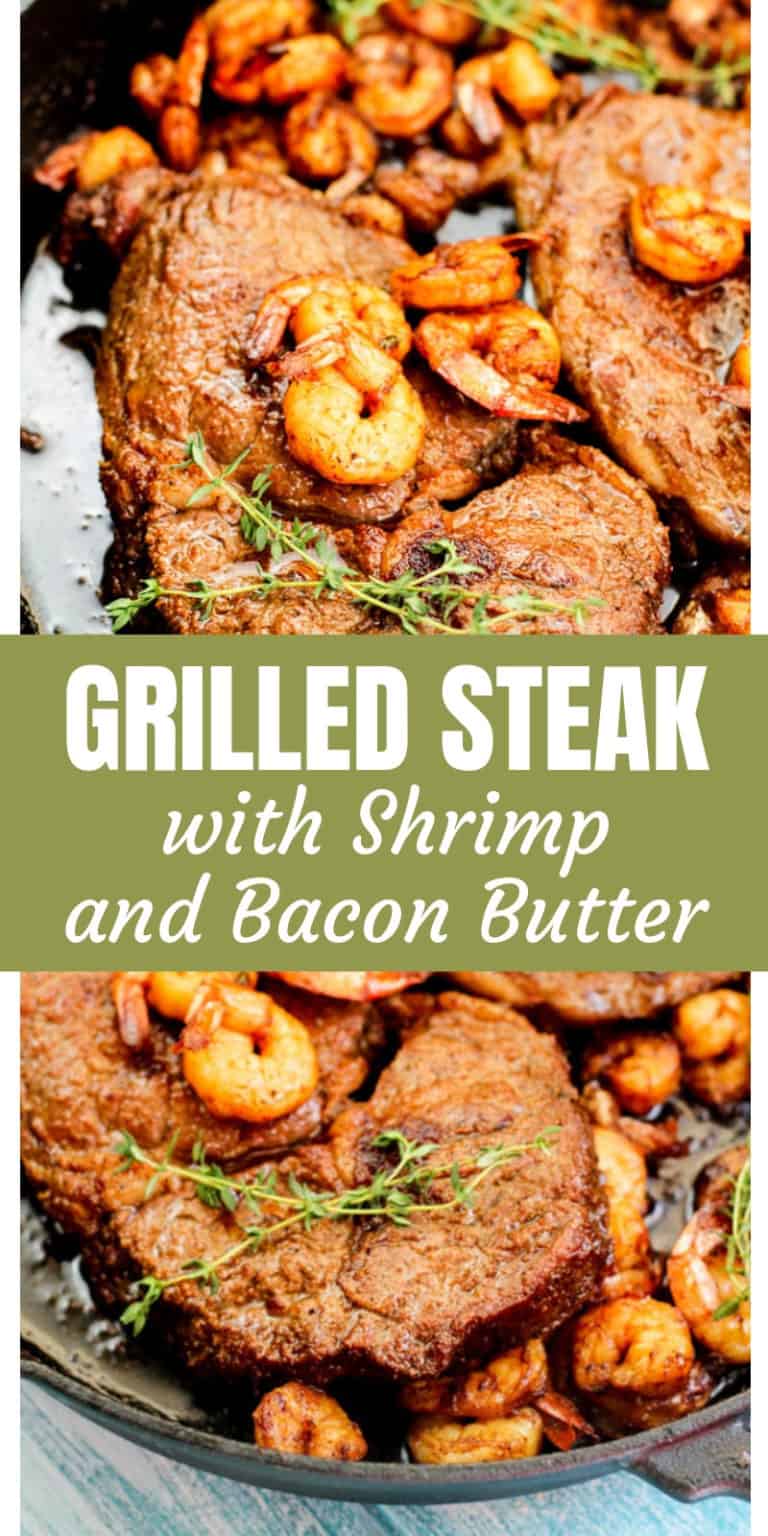Pan Grilled Steak with Shrimp and Bacon Butter Recipe