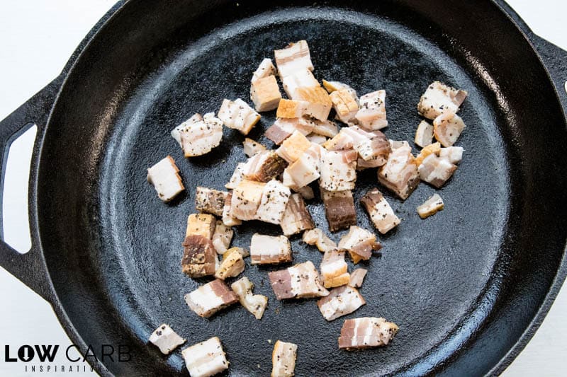 Bacon Ranch Chicken Breast raw bacon in skillet