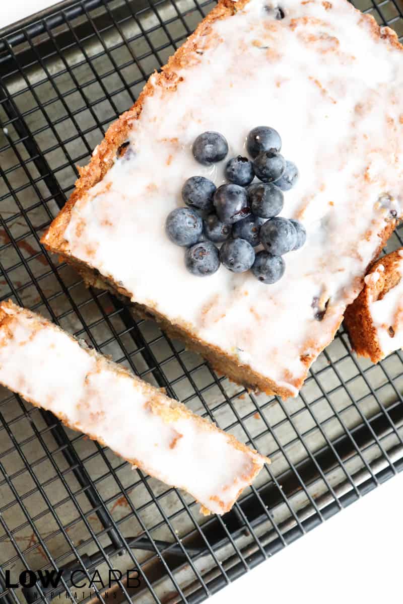 Keto Blueberry Zucchini Bread with icing