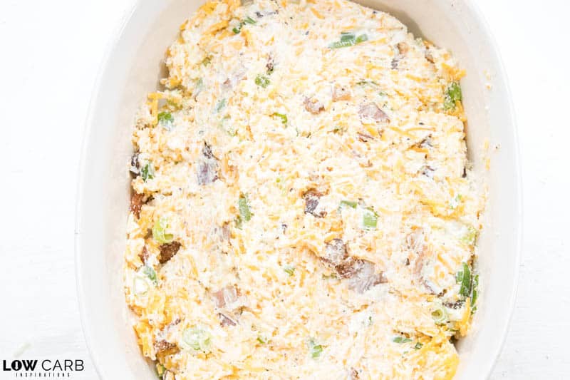 spread the jalapeno popper dip out to bake