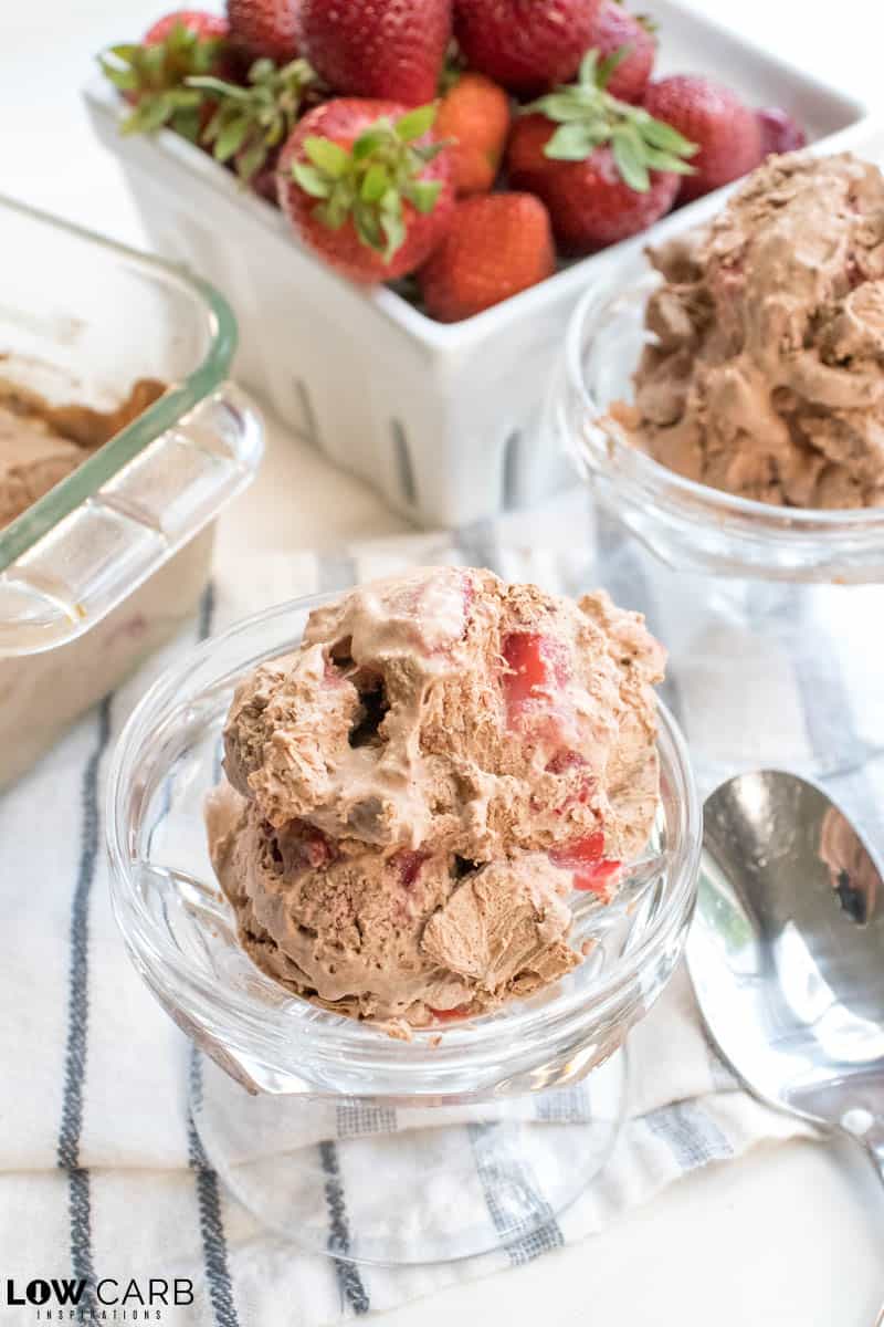 Love ice cream but want a low carb strawberry chocolate ice cream? Wait until you try the best low carb chocolate mousse ice cream with strawberries.