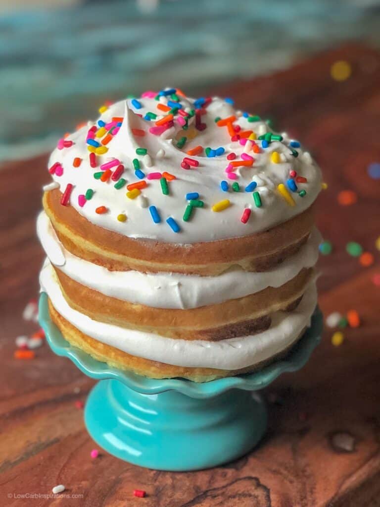 Keto Birthday Cake Chaffle Recipe with sprinkles