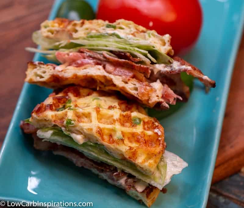 Keto Chaffle Breakfast Sandwich with Bacon and Egg - Green and Keto