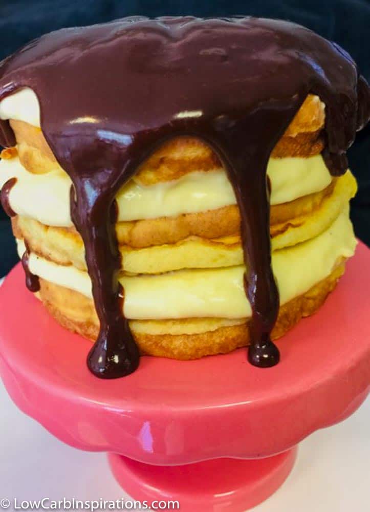 Keto Boston Cream Pie Chaffle Cake Recipe