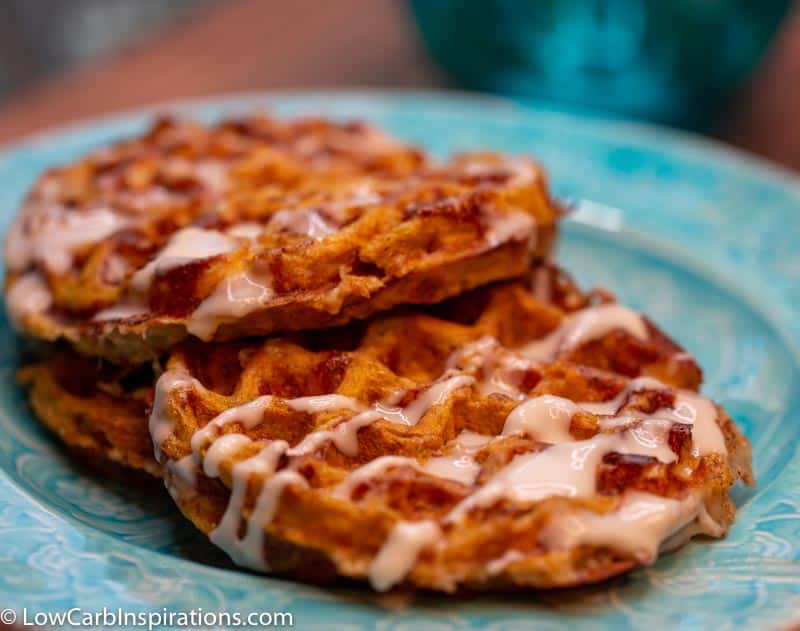 Keto Pumpkin Chaffle Recipe with cream cheese glaze