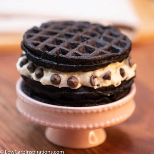 OREO Cookie Chaffle Recipe on a pink cupcake stand