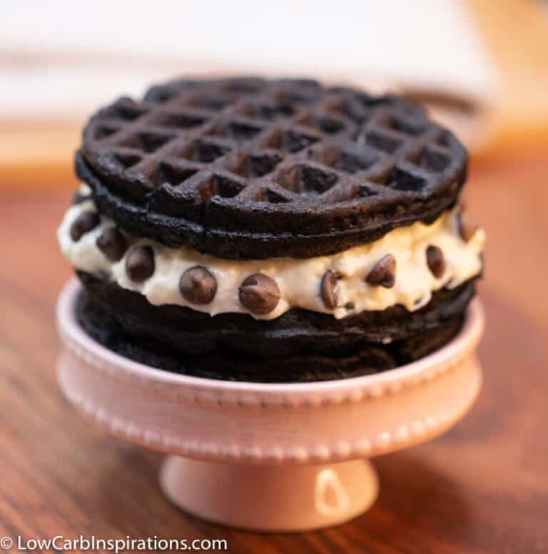 OREO Cookie Chaffle Recipe on a pink cupcake stand