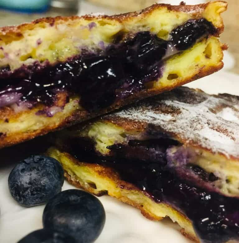 Blueberry and Brie...yes please! This fun twist on this Blueberry and Brie Grilled Cheese Chaffle recipe will have you wanting more!