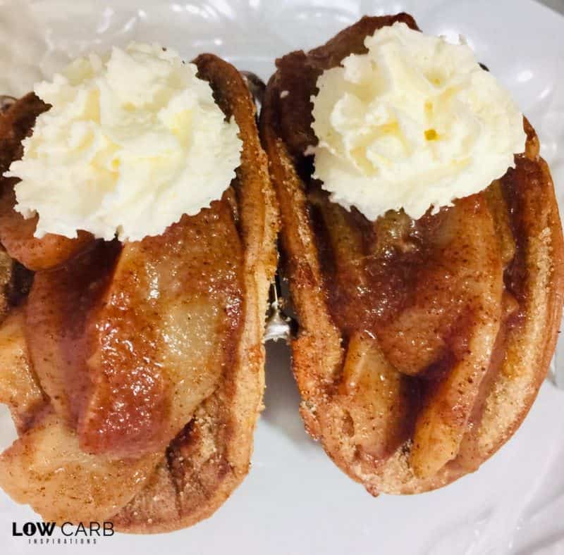 If you have been missing apple pie on the keto/low carb diet, you are going to love this Apple Pie Taco Churro Chaffle Recipe! You are going to be amazed at how much this filling tastes like real apples!