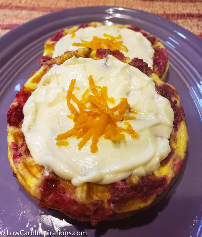 Cranberry Swirl Chaffles with Orange Cream Cheese Frosting