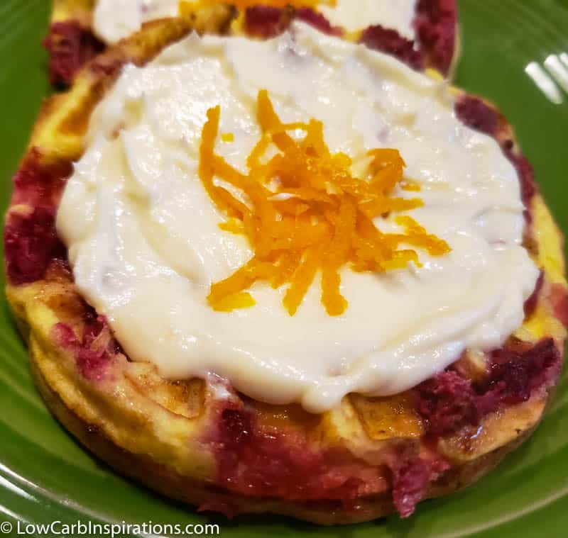 Cranberry Swirl Chaffles with Orange Cream Cheese Frosting