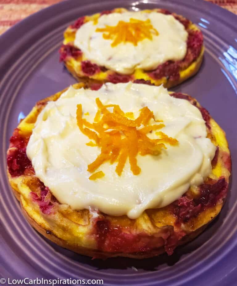 Cranberry Swirl Chaffles with Orange Cream Cheese Frosting