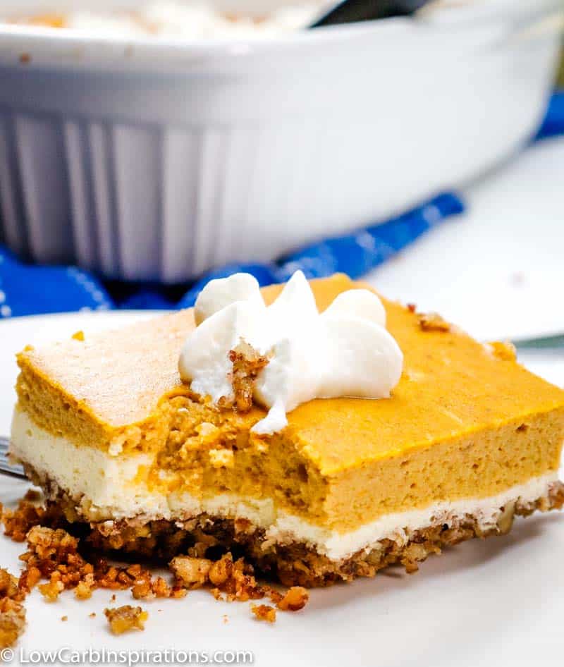 If you love pumpkin pie and cheesecake, you are going to love these Keto Pumpkin Cheesecake Bars! It's going to become your favorite keto fall dessert!