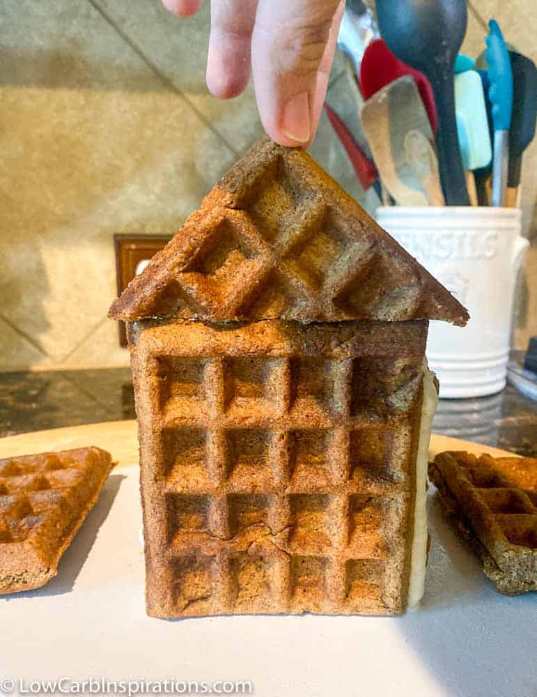 Keto Gingerbread House Recipe made with waffles
