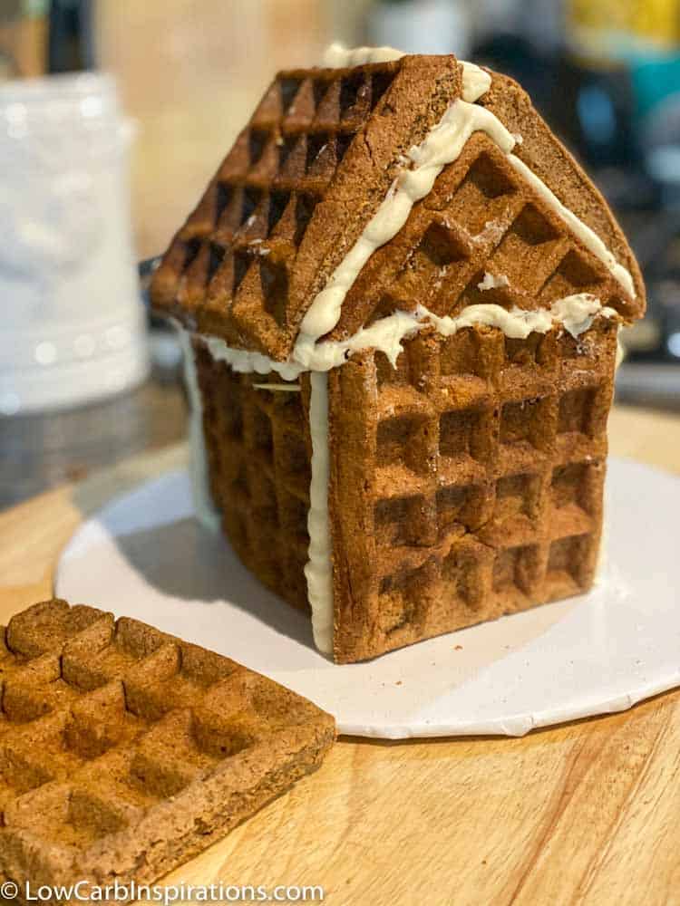 Keto Gingerbread House Recipe made with waffles