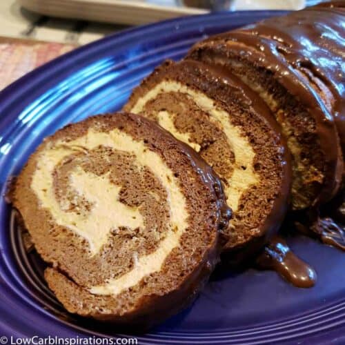 Keto Chocolate Cake Roll with Coffee Cream Filling