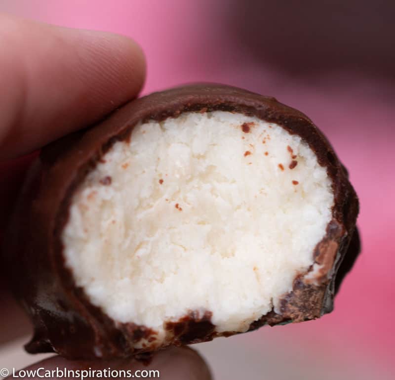 Close up of the inside of a coconut cream egg