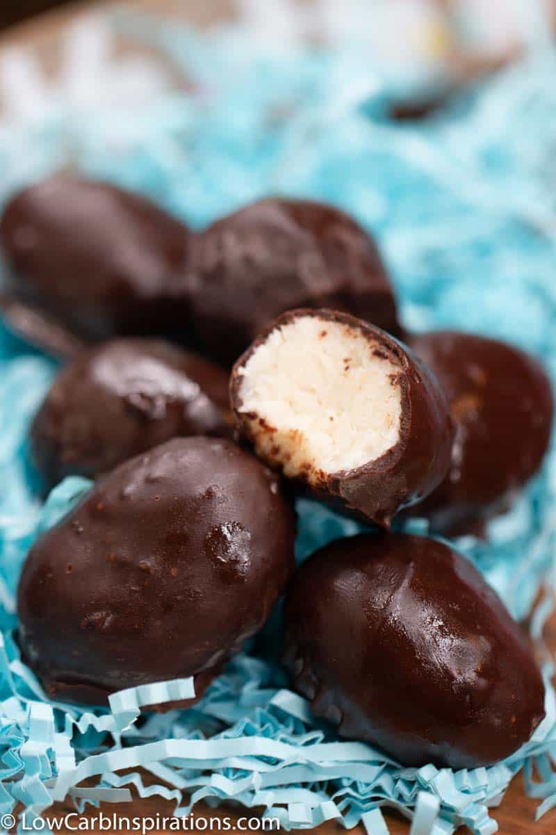Keto Chocolate Coconut Cream Eggs Recipe on a tray