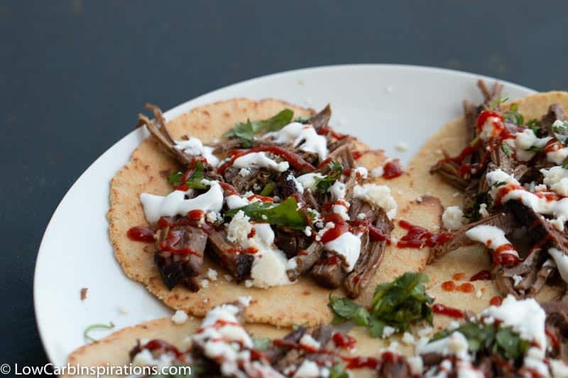 Keto Barbacoa Tacos on Homemade Keto Tortillas