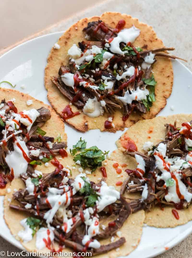 Keto Barbacoa Tacos on Homemade Keto Tortillas