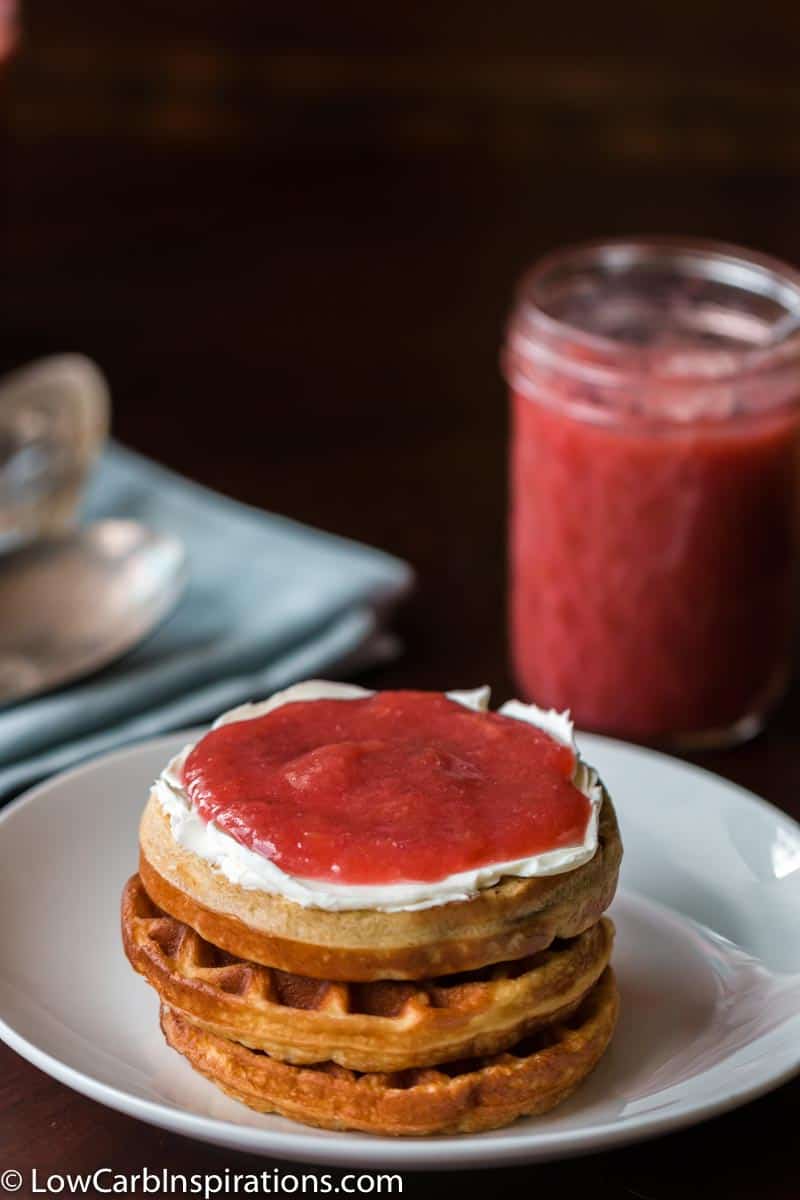 Rhubarb Sauce and Cream Cheese toast on a plate 