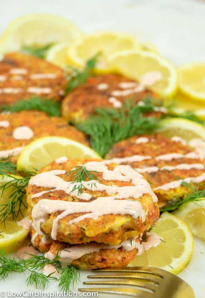 Easy Low Carb Salmon Cakes Recipe with Creamy Garlic Sauce