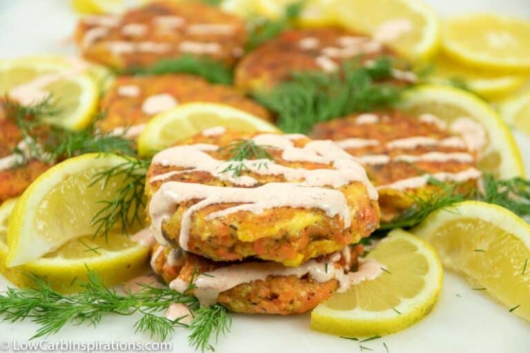 Easy Low Carb Salmon Cakes Recipe with Creamy Garlic Sauce Low Carb Inspirations