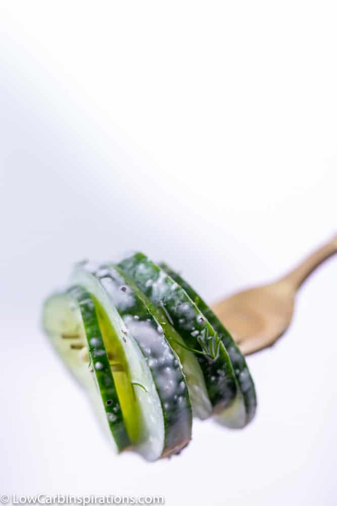 quick and easy cucumber salad recipe on fork