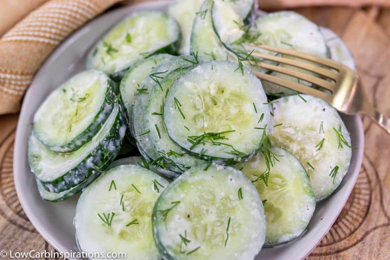 close up of Dill Cucumber Salad Recipe in a bowl
