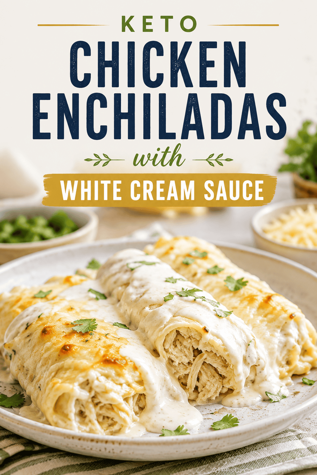 Easy keto dinner recipe idea is keto chicken enchiladas with white cream sauce