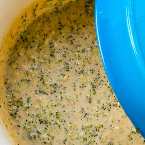 Broccoli cheese soup in the pot