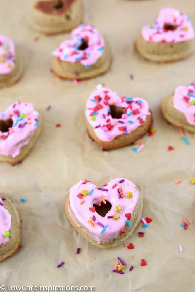 keto glazed donuts with sprinkles on a table