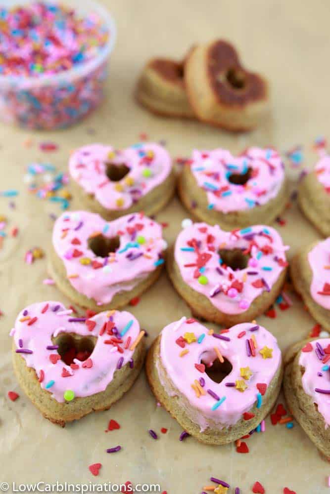 keto glazed donuts with sprinkles on a table