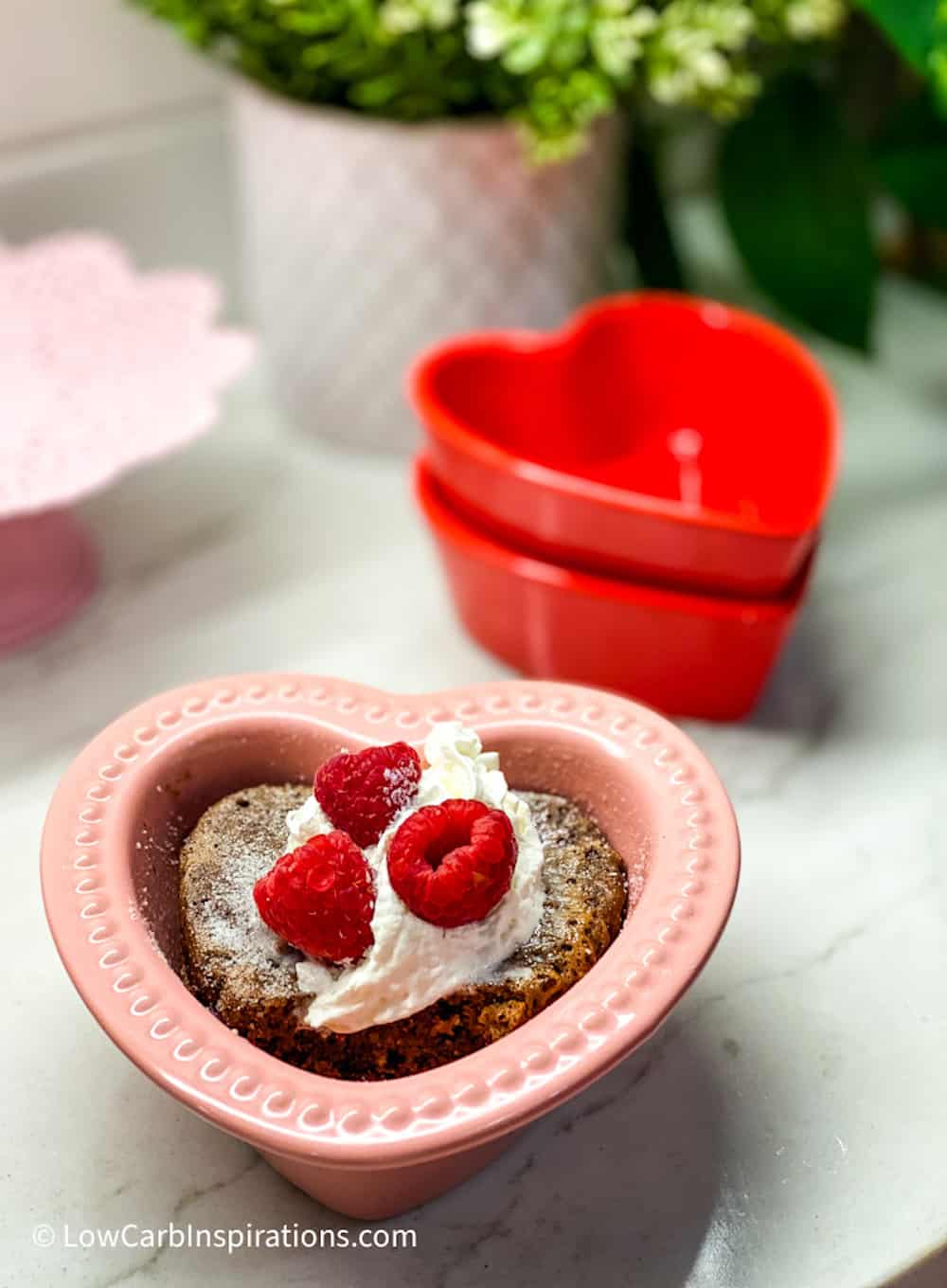 Chocolate cake in a pink heart shaped pan