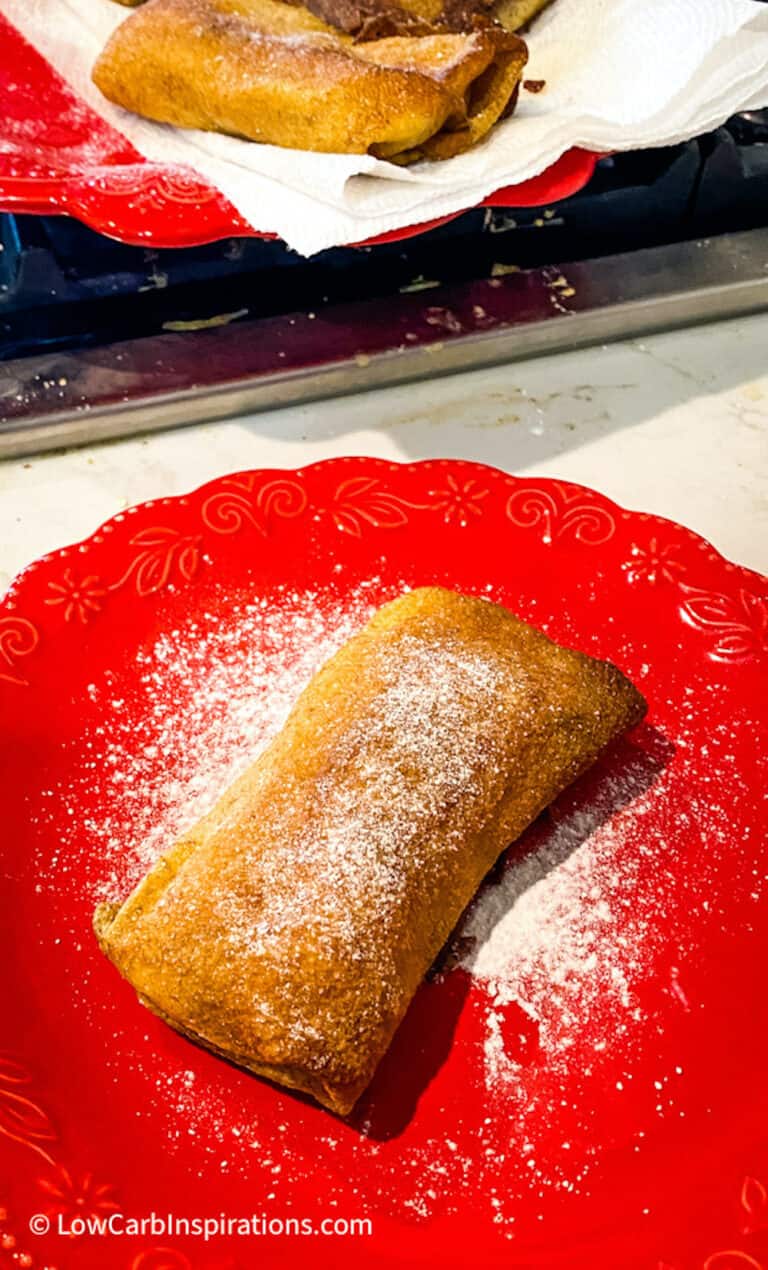 Keto Dessert dusted with confectioners sweetener on a red plate