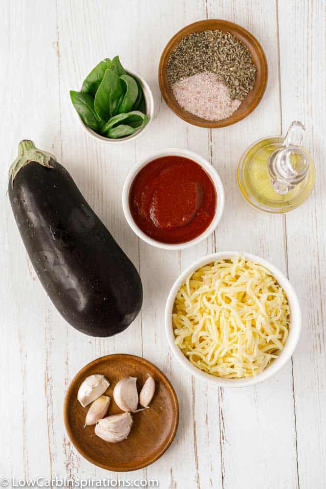 Mini Eggplant Margherita Pizza Recipe Ingredients on a table