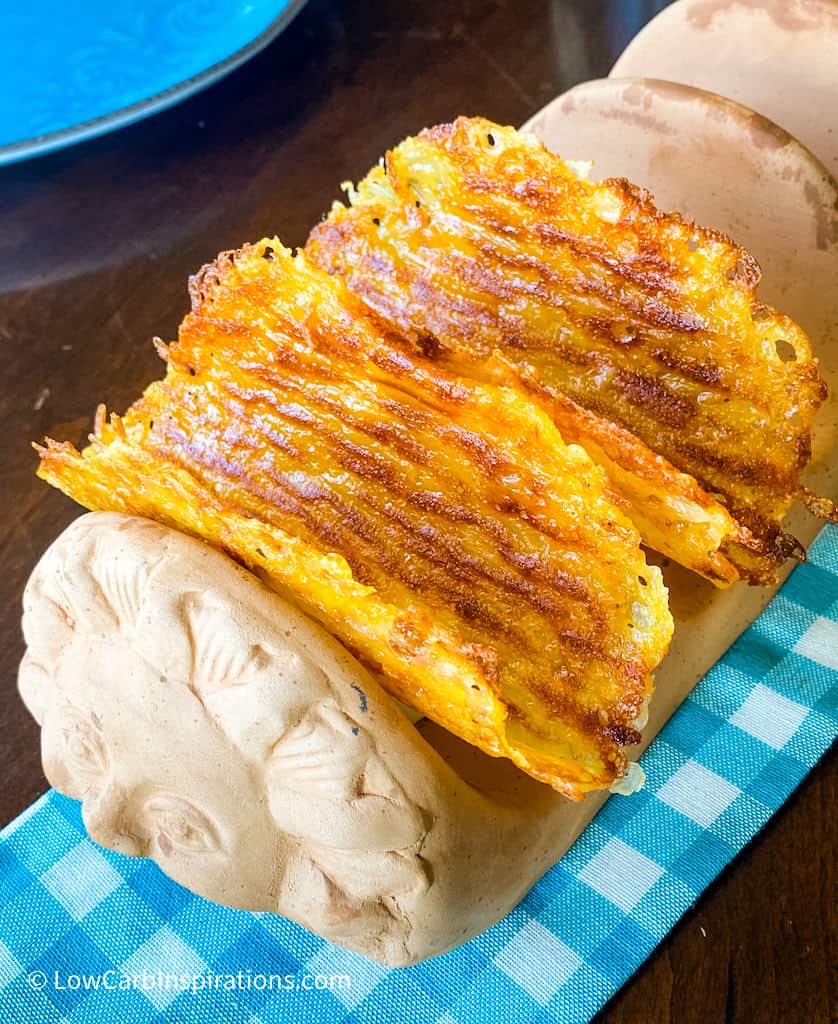 Cheese Taco Shells made on the Blackstone Griddle Grill