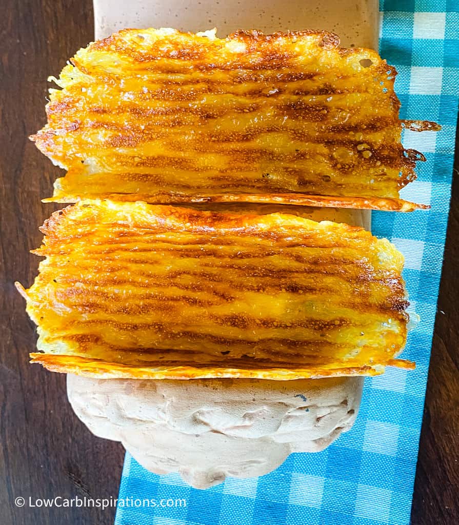 Cheese Taco Shells made on the Blackstone Griddle Grill