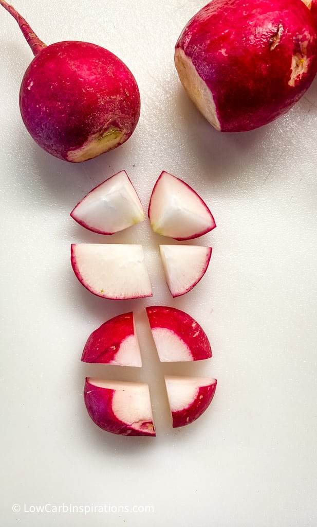 Cut radishes into quarters