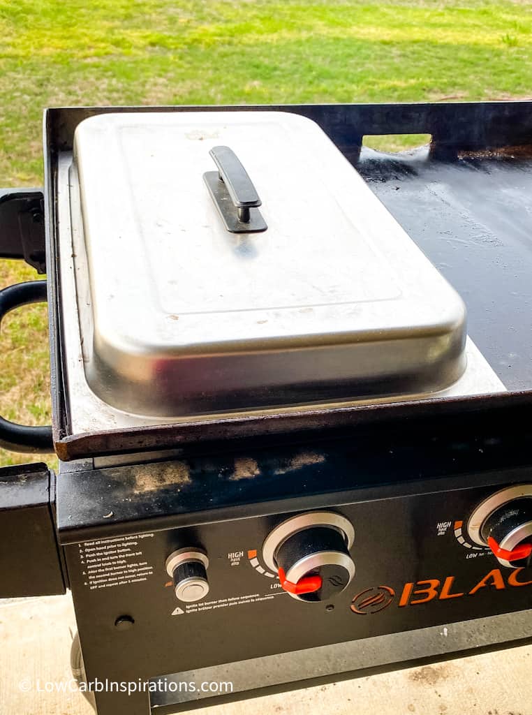 We use a cover to cook radishes on the grill