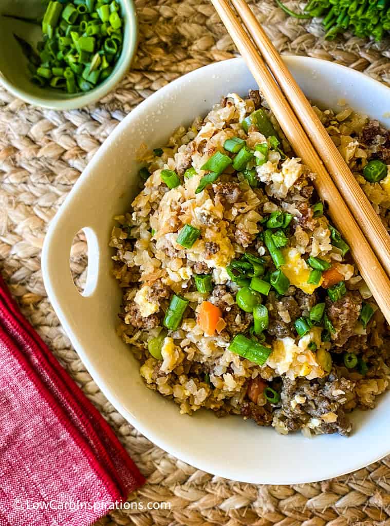 Fried Rice in a bowl with chopsticks