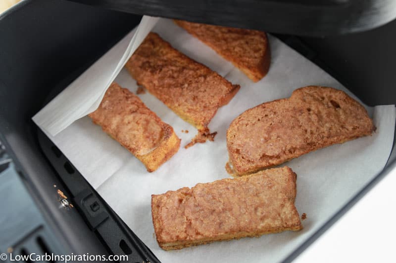 french toast sticks in the air fryer ready to cook