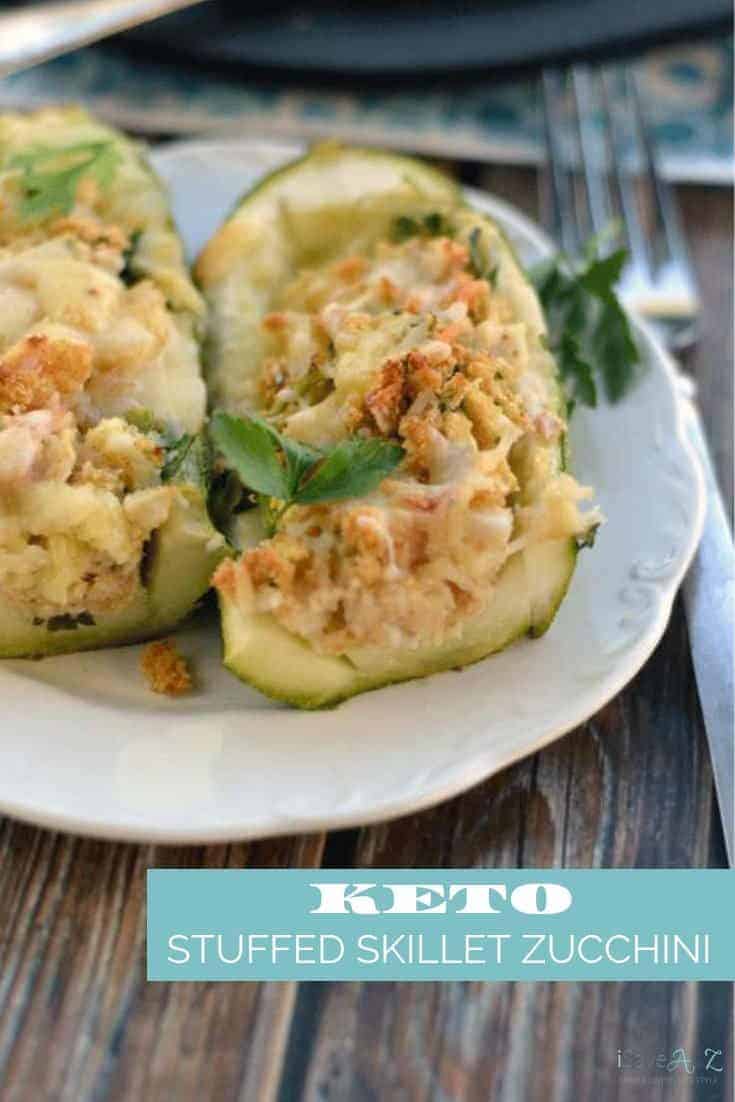 Keto Skillet Stuffed Zucchini with Crab and Cheese