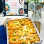 Easy Keto Beef and Cheese Enchiladas Recipe cooked and sitting on the counter top