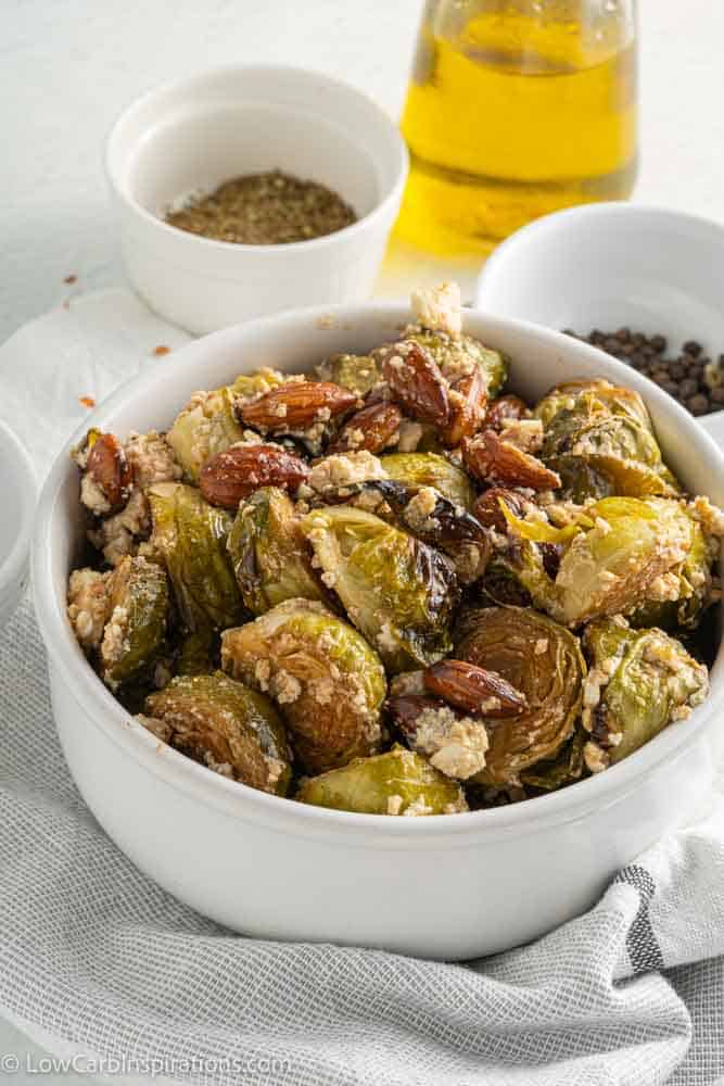 Simple Roasted Brussels Sprouts with Almonds and Feta
